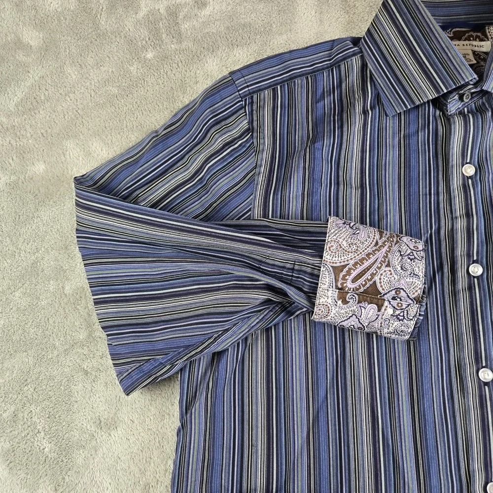 Vintage Banana Republic Shirt Mens Medium 15/15.5‎ Blue Striped Contrast Cuffs